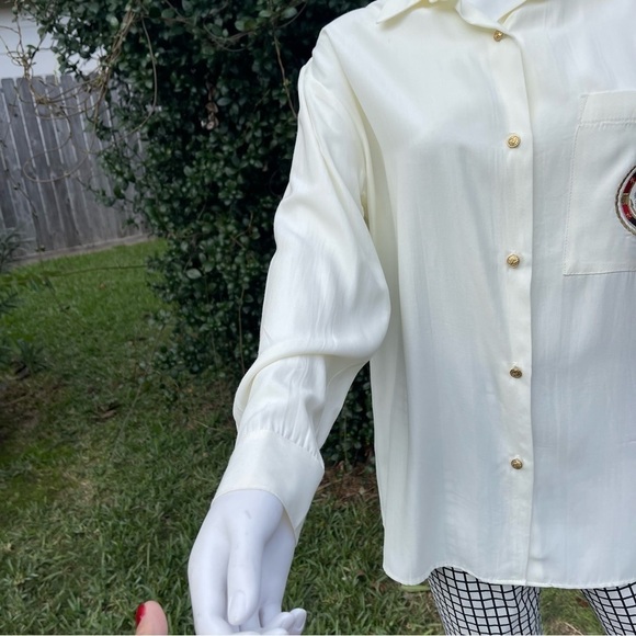 NWT Old Stock JM By Shelli Segal Winter White Crest LS Button Down Shirt - Picture 3 of 10